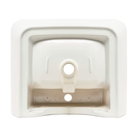 Biała ceramiczna umywalka wiszące vitra Integra 55x45 cm z otworem na baterię pośrodku i przelewem.