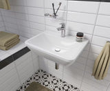 Biała ceramiczna umywalka wiszące vitra Integra 55x45 cm z otworem na baterię pośrodku i przelewem.