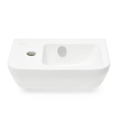 Biała ceramiczna mała umywalka Vitra Integra 37x22 cm z otworem na baterię po lewej stronie, w połysku