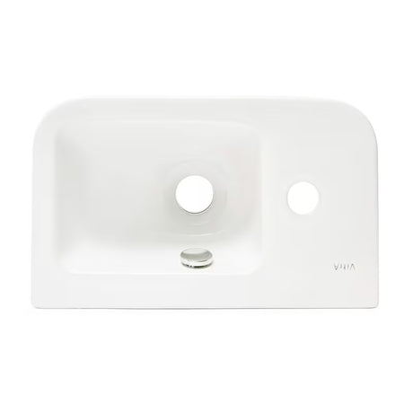 Biała ceramiczna mała umywalka Vitra Integra 37x22 cm z otworem na baterię po lewej stronie, w połysku
