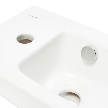 Biała ceramiczna mała umywalka Vitra Integra 37x22 cm z otworem na baterię po lewej stronie, w połysku