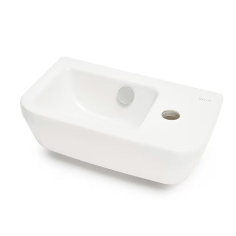 Biała ceramiczna mała umywalka Vitra Integra 37x22 cm z przelewem i otworem na baterię po prawej stronie