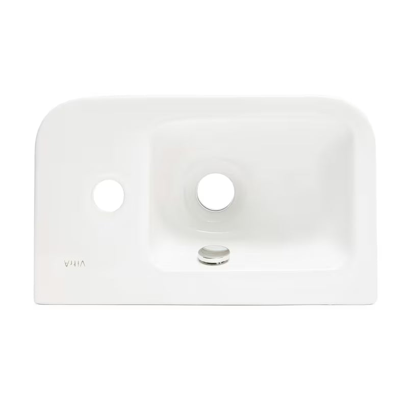 Biała ceramiczna mała umywalka Vitra Integra 37x22 cm z przelewem i otworem na baterię po prawej stronie