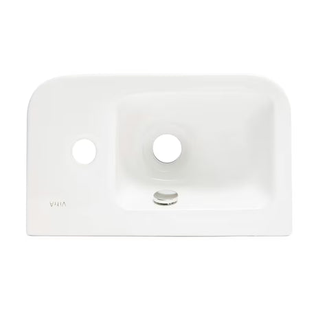 Biała ceramiczna mała umywalka Vitra Integra 37x22 cm z przelewem i otworem na baterię po prawej stronie