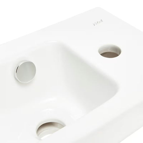 Biała ceramiczna mała umywalka Vitra Integra 37x22 cm z przelewem i otworem na baterię po prawej stronie