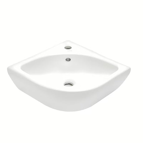 Biała narożne mała umywalka vitra Integra 56x40 cm z przelewem i otworem pro na baterię pośrodku