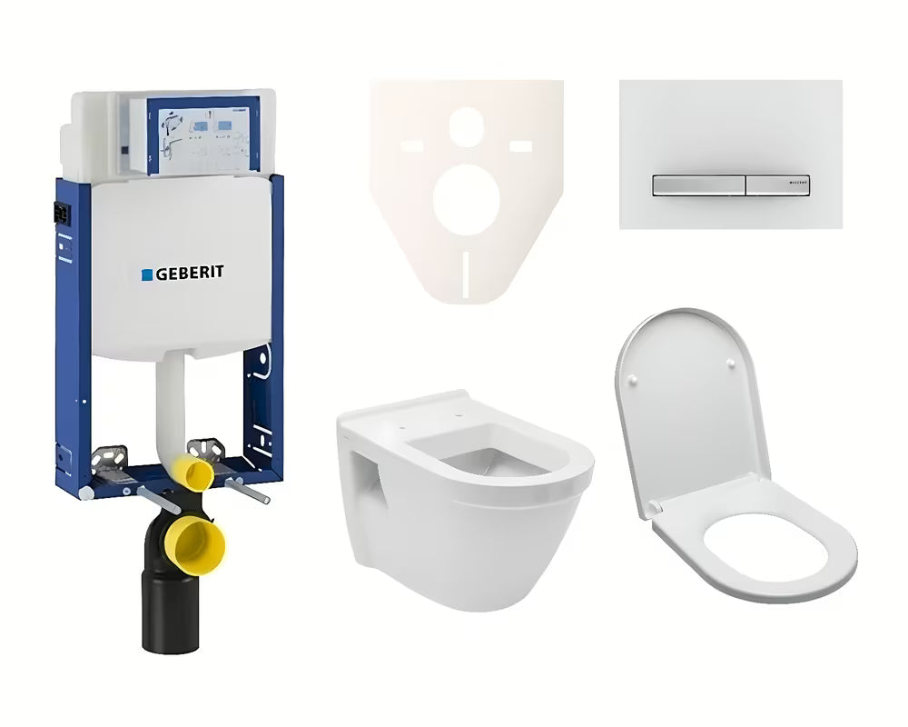 Zestaw WC podtynkowy vitra Integra do zabudowy ze zbiornikiem Geberit i deską Duroplast w kolorze białym.