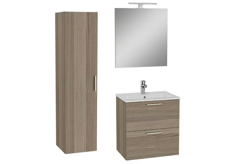 Zestaw mebli Łazienkowych vitra Mia w dekorze cordoba z umywalką ceramiczną, lustrem i oświetleniem LED.