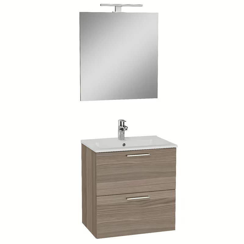 Zestaw mebli Łazienkowych Vitra Mia 59 x 39,5 cm w dekorze cordoba z szafką, umywalką, lustrem i oświetleniem LED