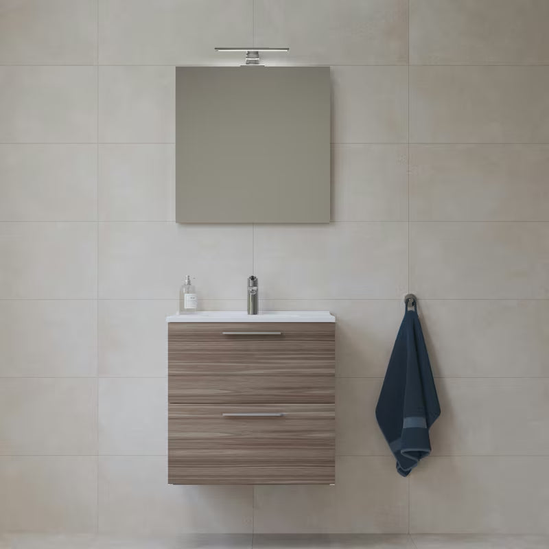 Zestaw mebli Łazienkowych Vitra Mia 59 x 39,5 cm w dekorze cordoba z szafką, umywalką, lustrem i oświetleniem LED
