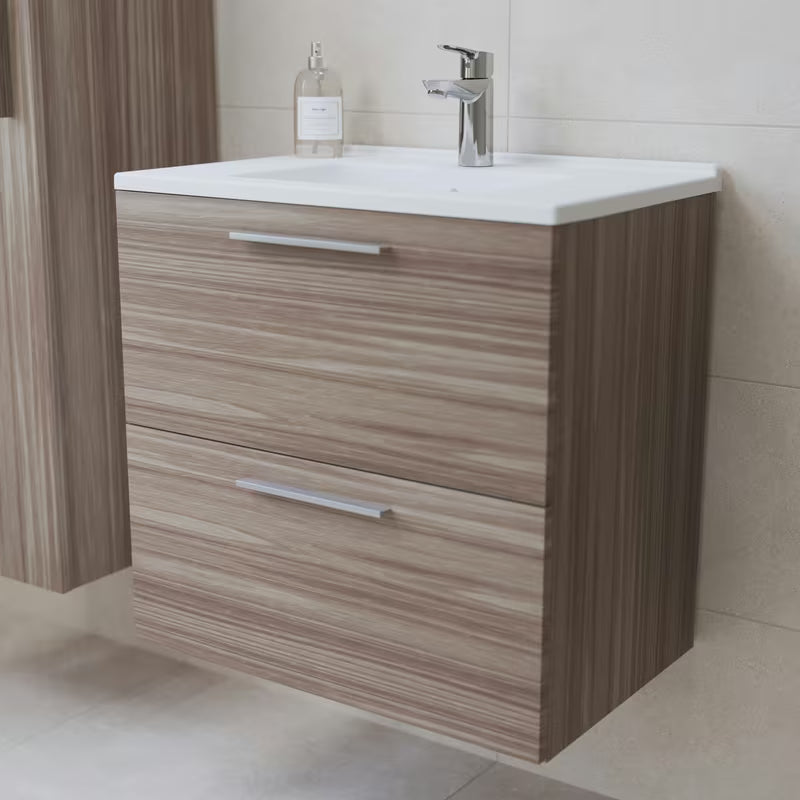 Zestaw mebli Łazienkowych Vitra Mia 59 x 39,5 cm w dekorze cordoba z szafką, umywalką, lustrem i oświetleniem LED