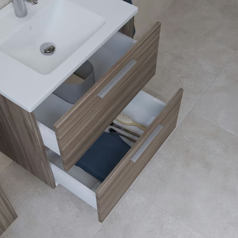 Zestaw mebli Łazienkowych Vitra Mia 59 x 39,5 cm w dekorze cordoba z szafką, umywalką, lustrem i oświetleniem LED
