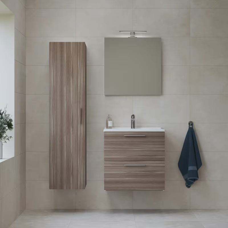 Zestaw mebli Łazienkowych Vitra Mia 59 x 39,5 cm w dekorze cordoba z szafką, umywalką, lustrem i oświetleniem LED