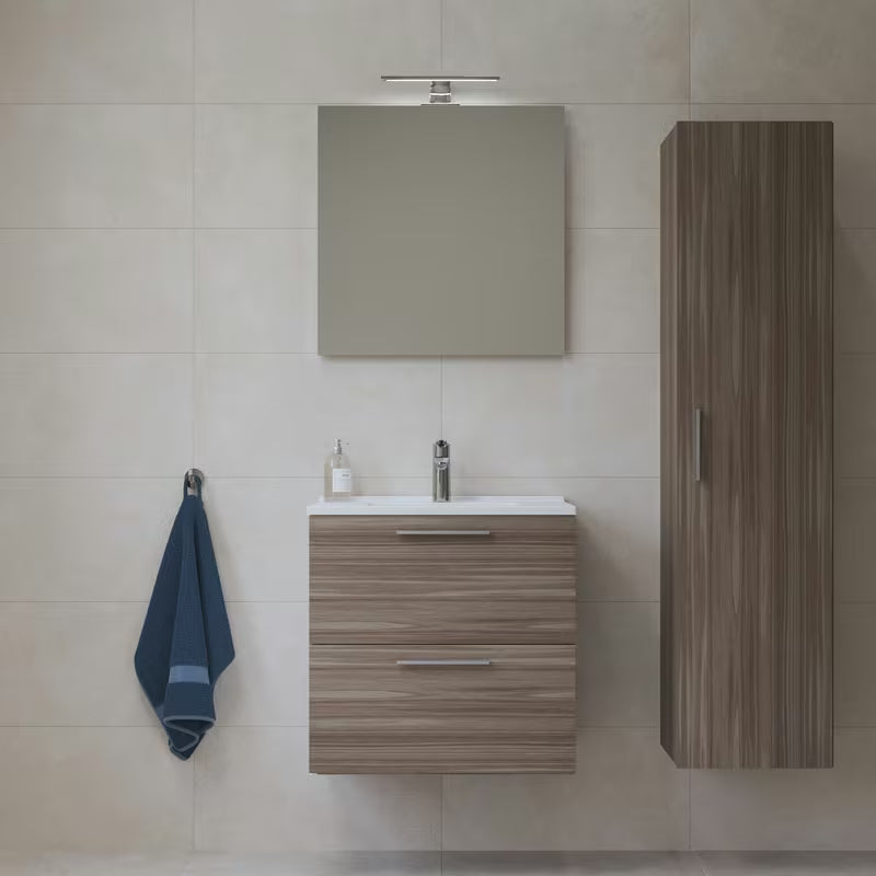 Zestaw mebli Łazienkowych Vitra Mia 59 x 39,5 cm w dekorze cordoba z szafką, umywalką, lustrem i oświetleniem LED