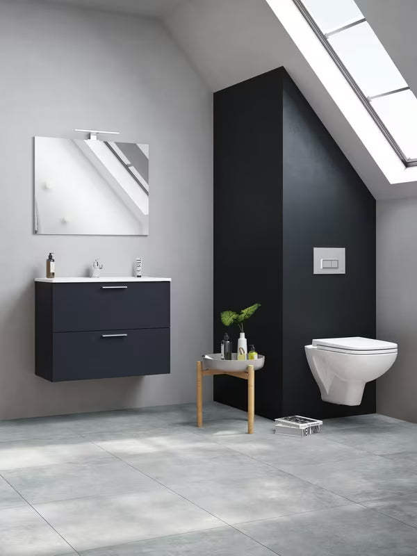 Zestaw mebli Łazienkowych Vitra Mia 79 x 39,5 cm w kolorze antracytowym z szafką, umywalką, lustrem i oświetleniem LED.