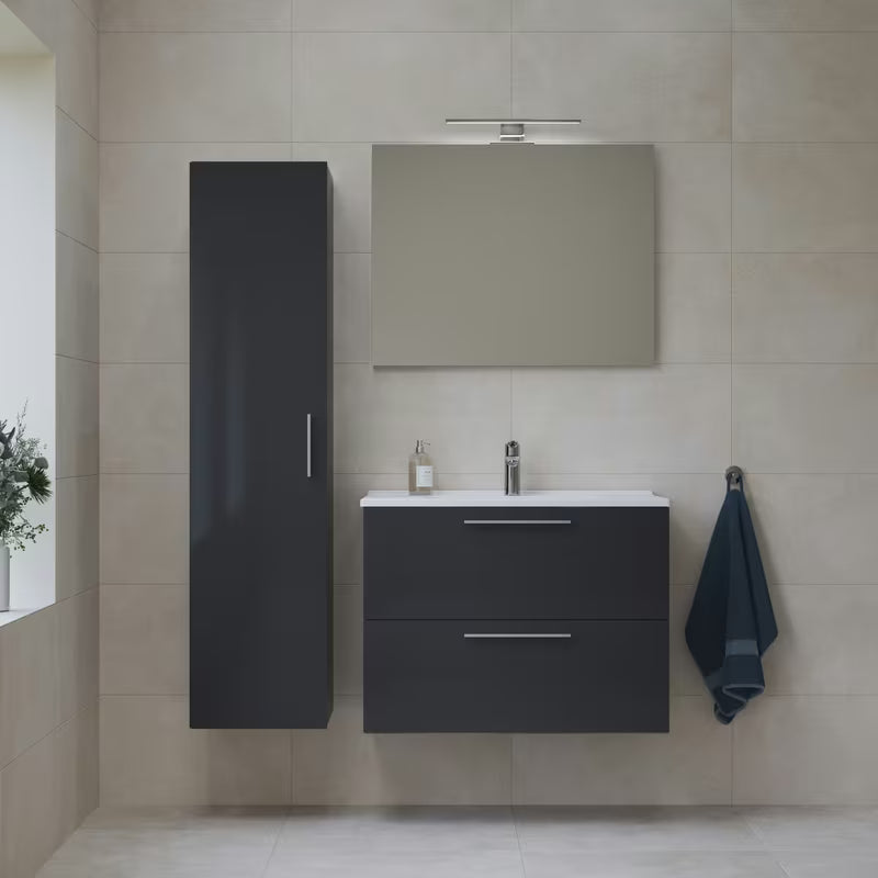 Zestaw mebli Łazienkowych Vitra Mia 79 x 39,5 cm w kolorze antracytowym z szafką, umywalką, lustrem i oświetleniem LED.