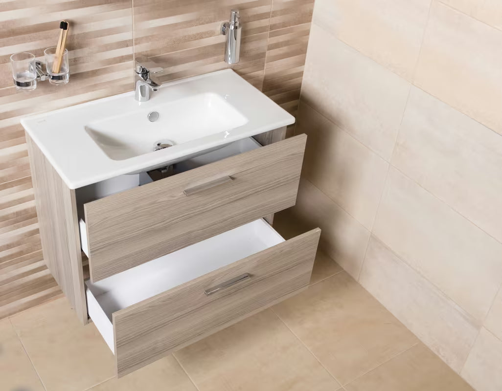 Zestaw mebli Łazienkowych Vitra Mia 79 x 39,5 cm w dekorze cordoba z szafką, umywalką, lustrem i oświetleniem LED