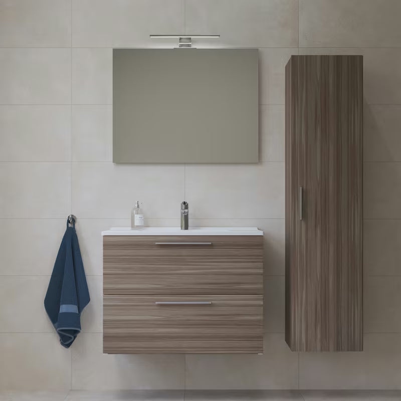 Zestaw mebli Łazienkowych Vitra Mia 79 x 39,5 cm w dekorze cordoba z szafką, umywalką, lustrem i oświetleniem LED