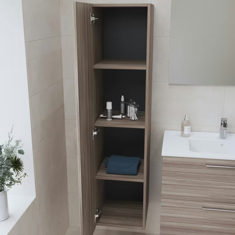 Wysoka wisząca szafka łazienkowa vitra Mia 35x35x145 cm w dekorze cordoba z drzwiczkami i półkami.