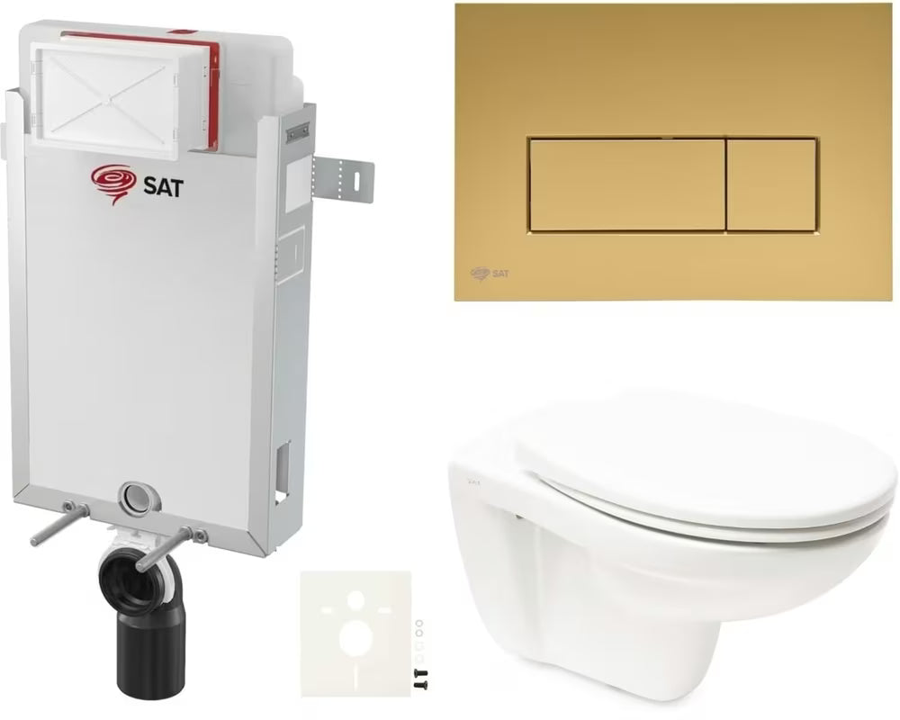 Zestaw WC podtynkowy Vitra Normus ze stelażem podtynkowym, spłuczką SAT i przyciskiem SAT gold mat.