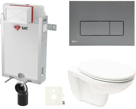 Zestaw WC podtynkowy Vitra Normus ze stelażem podtynkowym, spłuczką, przyciskiem SAT gun metal mat i deską sedesową