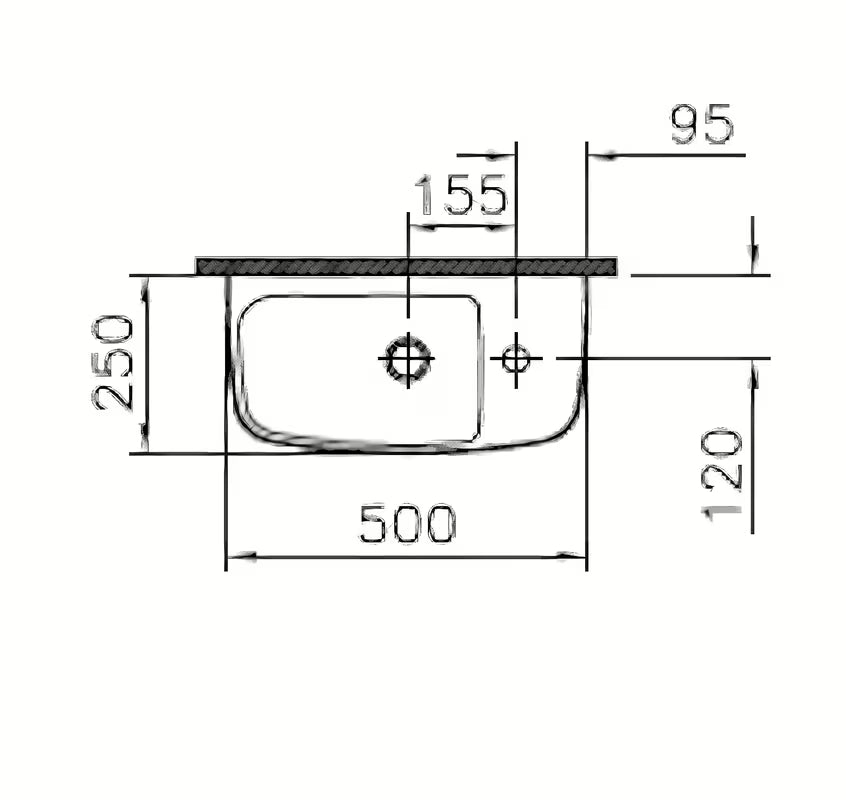 Biała ceramiczna umywalka nablatowa  Vitra Shift New 50 x 25 cm z przelewem i otworem pro na baterię po prawej stronie.