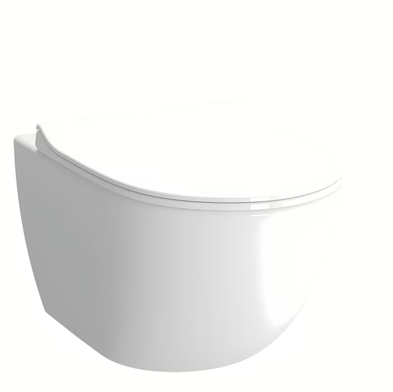 Białe miska WC wisząca vitra Shift bez układu spłukującego z ukrytym mocowaniem i zaokrąglonym kształtem.