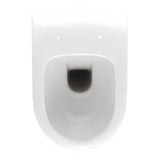 Białe miska WC wisząca vitra Shift bez układu spłukującego z ukrytym mocowaniem i zaokrąglonym kształtem.