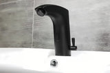 Czarna bezdotykowa bateria umywalkowa Weltservis Donner AutoFlow 02 z czujnikiem podczerwieni i dźwignią pro do regulacji temperatury.