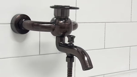 WF Industrial jednouchwytowa ścienna bateria wannowa z zestawem prysznicowym w wykończeniu olejowany brąz dark-metal.