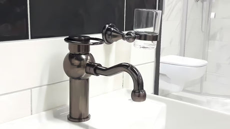 Jednouchwytowa stojąca bateria umywalkowa WF Industrial Dark-Metal bez odpływu w wykończeniu olejowany brąz.