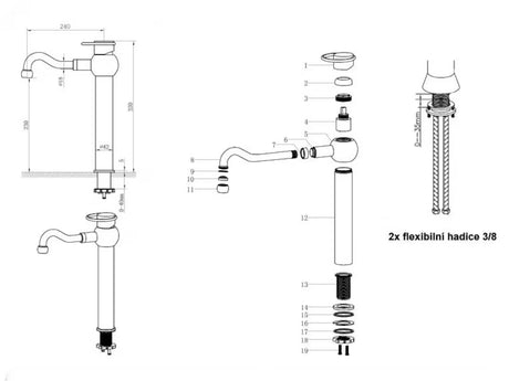 Wysoka jednouchwytowa bateria umywalkowa stojąca WF Industrial w wykończeniu olejowany brąz Dark-Metal.