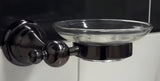 Ścienna mydelniczka WF Industrial Dark-Metal w wykończeniu olejowany brąz ze szklaną mydelniczką.